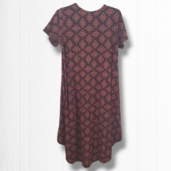 LuLaRoe Women's Carly High Low Brown Print Short Sleeve T-shirt Dress Size Small - Picture 3 of 6
